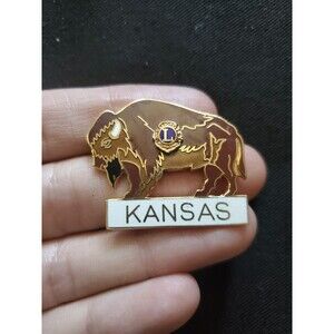 Kansas Buffalo Bison Pinback Enamel VTG Lions Club Brooch Badge 1975 Prairie